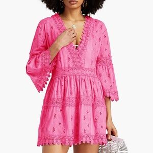 MELISSA ODABASH Cotton Victoria Mini Kaftan Dress Hot Pink